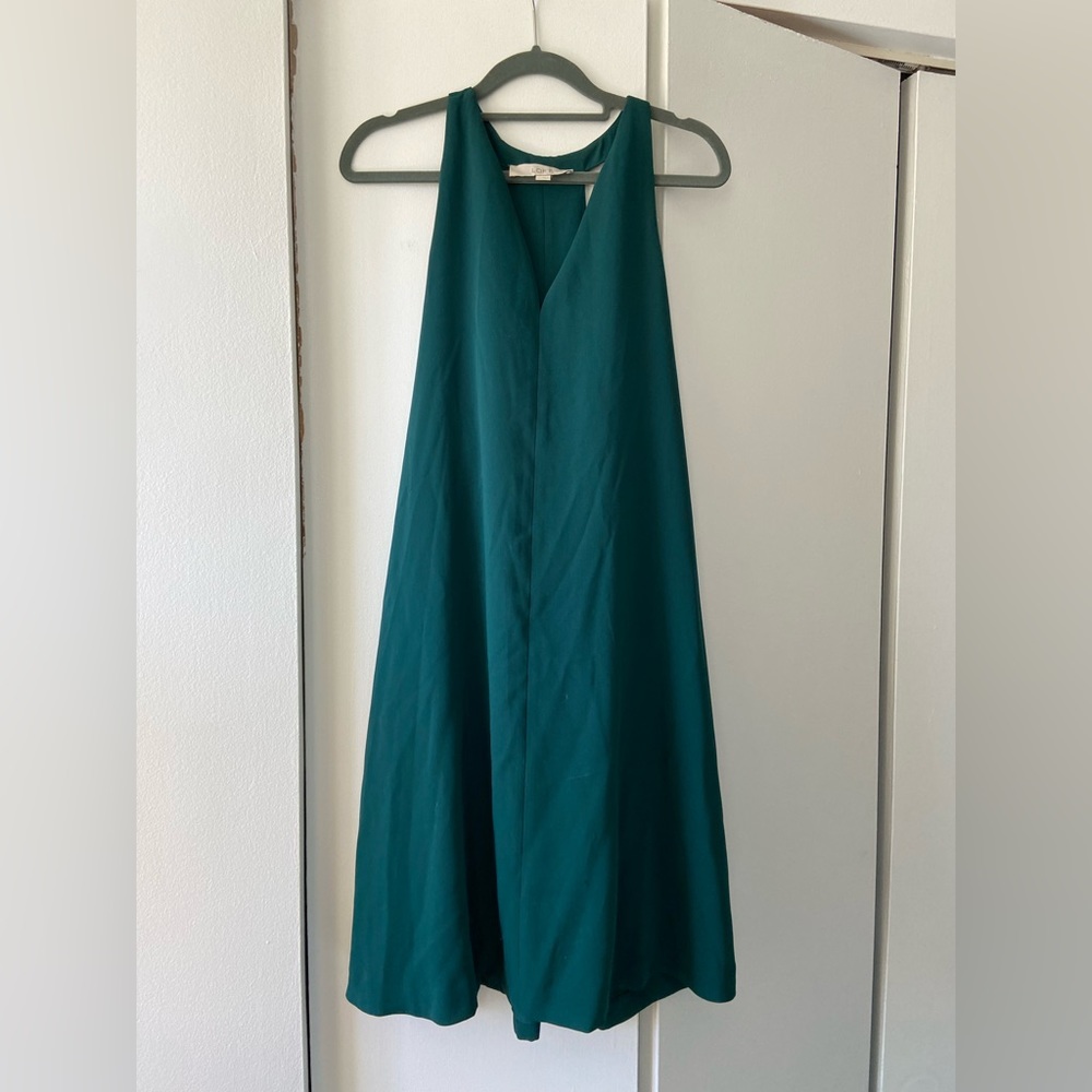 Ann Taylor loft small tall swing dress Racerback tank emerald green holiday